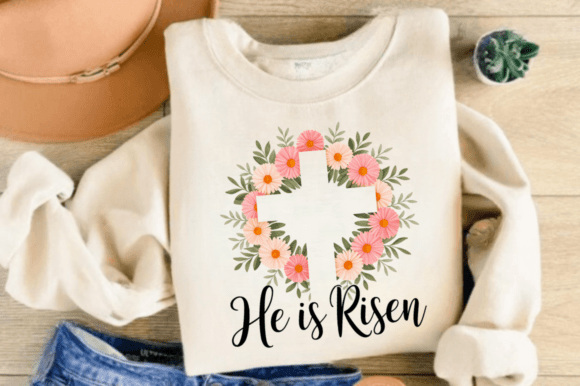 Floral Christian Easter Cross PNG for T-Shirt Designs