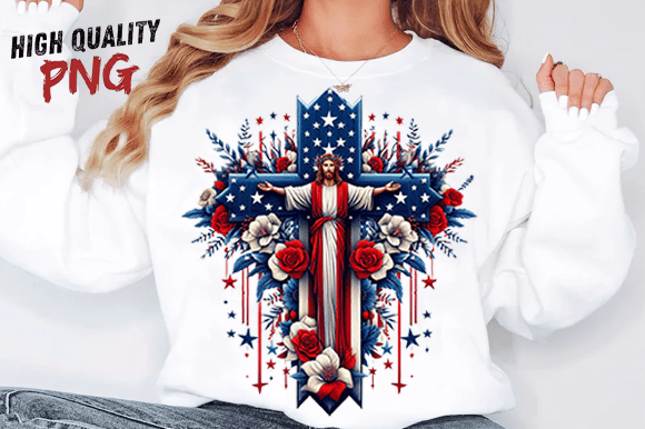 Stars Stripes USA Flag Jesus Christ PNG for T-Shirt Designs